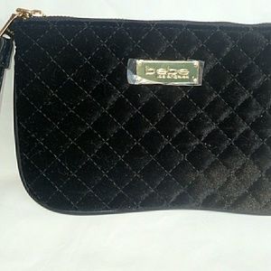 wrislet BEBE zip clutch wallet black Velvet Quilt